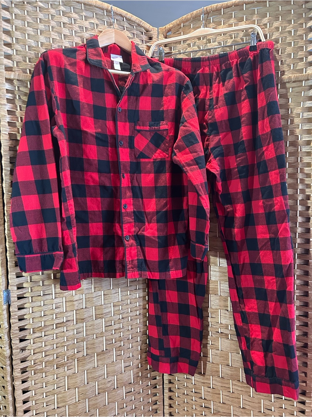 Men’s Buffalo Plaid Flannel Pajama Set Red Black Cotton Size Medium
